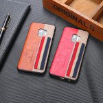 Wholesale Galaxy S9 Striped Hand Strap Grip Holder PU Leather Case (Brown)